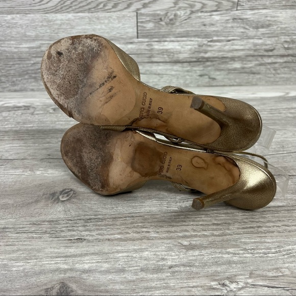 Gunmetal Made in Italy Gold Strap Open Toe Sandals Heels SIZE 39 - Picture 5 of 7